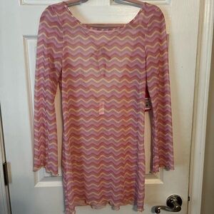 Ninety- Nine Pink and Cream Zigzag Long Sleeve Swim Cover